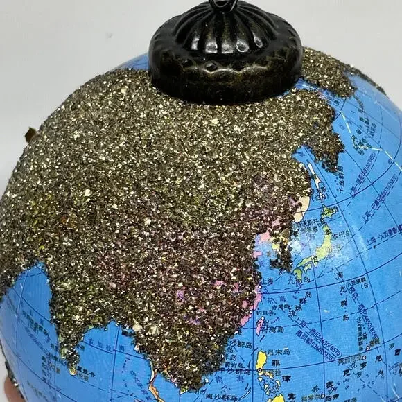 Pottery Barn Globe 4.5" Christmas Ornament Travel Map World Adventure - Picture 2 of 5